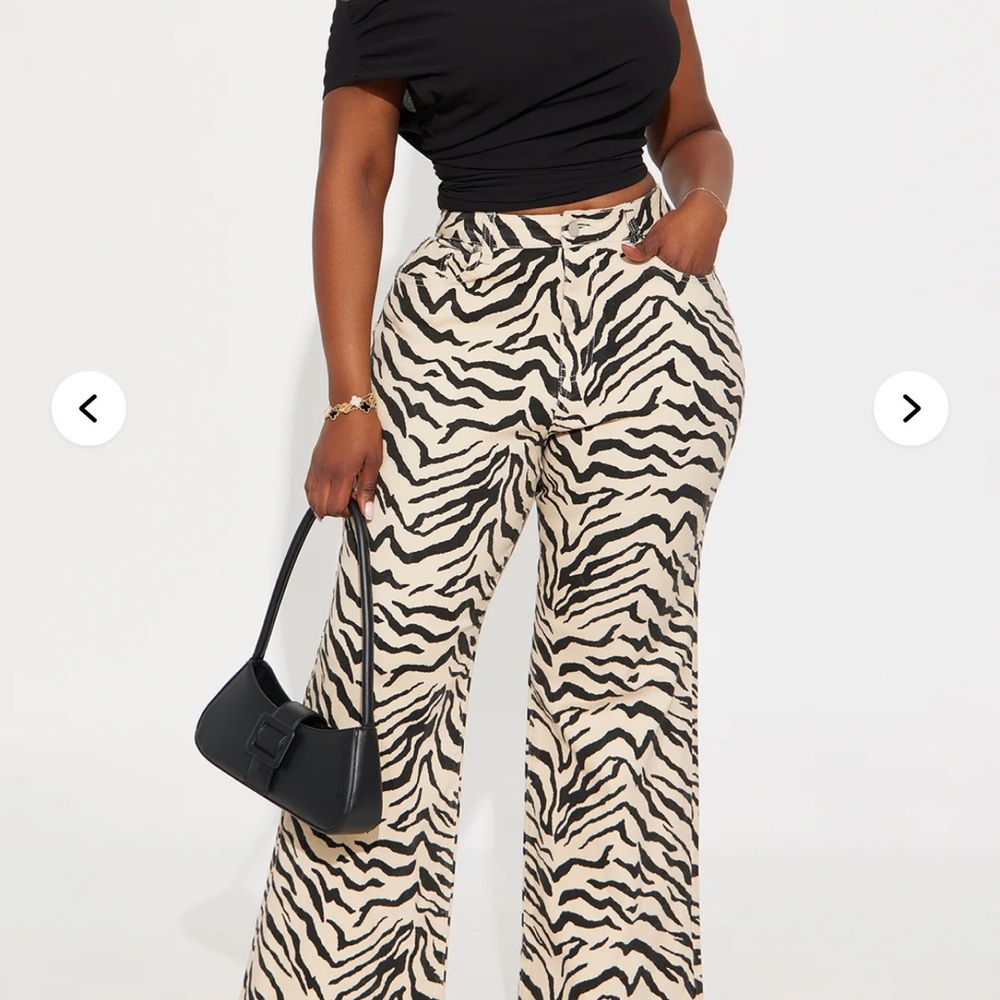 Fashion Nova Black and Cream Zebra Flare Pants